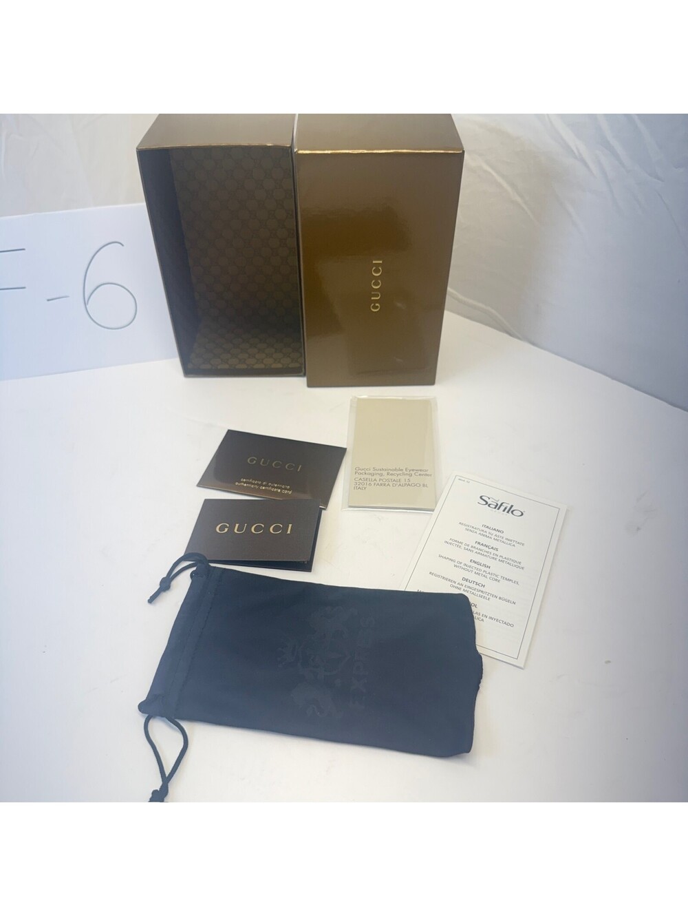 Authentic Gucci Eyewear Box Case Pouch & Authenticity Card Set - Storage F-6